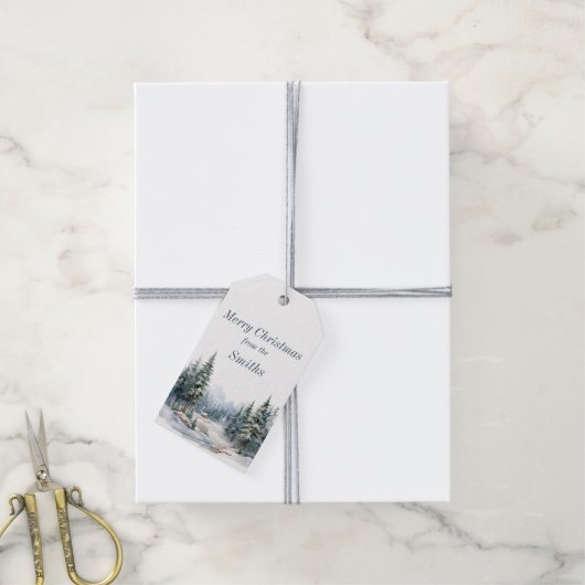 Snowy Forest vrolijk kerstfeest Cadeaulabel (Met Touw)