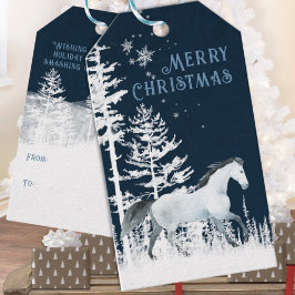 Snowy Forest Wild White Horse Merry kerst Cadeaulabel