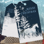 Snowy Forest Wild White Horse Merry kerst Cadeaulabel