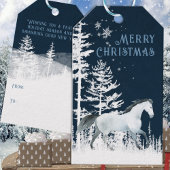 Snowy Forest Wild White Horse Merry kerst Cadeaulabel
