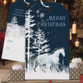 Snowy Forest Wild White Horse Merry kerst Cadeaulabel