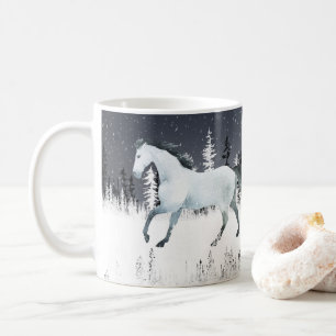 Snowy Forest Wild White Horse Night Sky Koffiemok