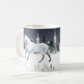 Snowy Forest Wild White Horse Night Sky Koffiemok (Voorkant links)