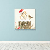Snowy Forest Winter Woodland Christmas Bunny Bird Canvas Afdruk (Insitu (Houten vloer))