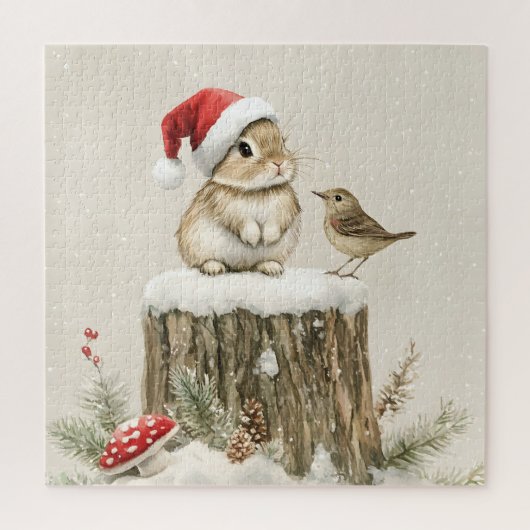 Snowy Forest Winter Woodland Christmas Bunny Bird Legpuzzel (Verticaal)