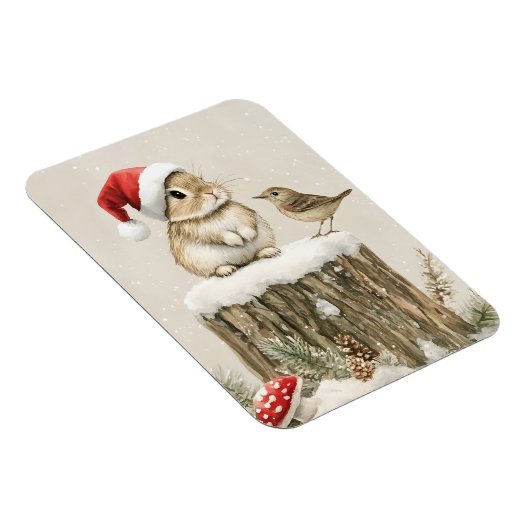 Snowy Forest Winter Woodland Christmas Bunny Bird Magneet (Rechterzijde)