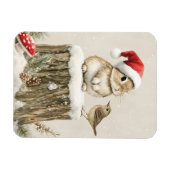 Snowy Forest Winter Woodland Christmas Bunny Bird Magneet (Horizontaal)