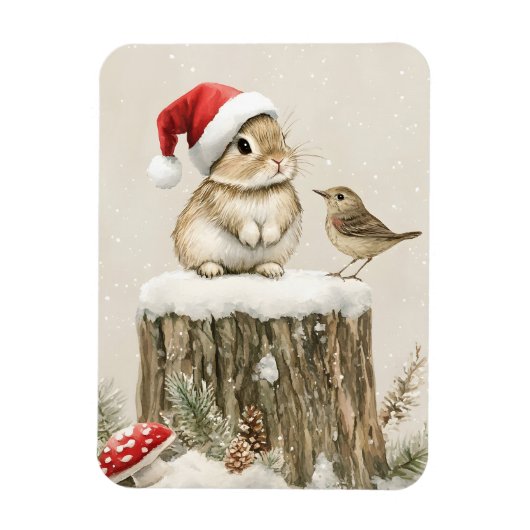 Snowy Forest Winter Woodland Christmas Bunny Bird Magneet (Verticaal)