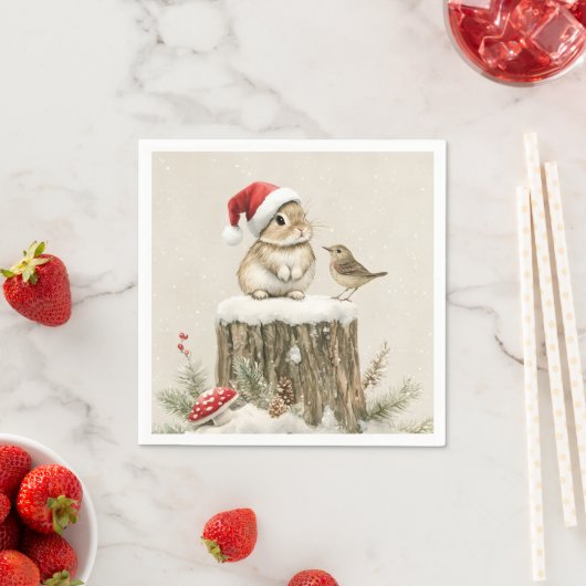 Snowy Forest Winter Woodland Christmas Bunny Bird  Servet (Insitu)