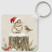 Snowy Forest Winter Woodland Christmas Bunny Bird Sleutelhanger (Achterkant)