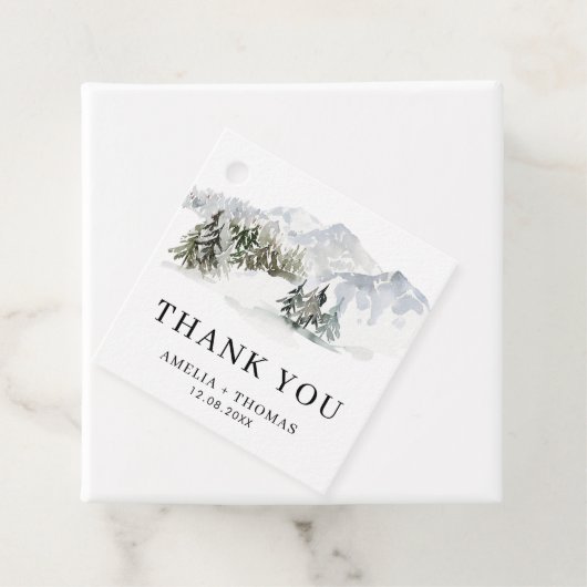 Snowy Forest Woodland Winter Weddenschap Bedankjes Labels (In situ)