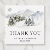 Snowy Forest Woodland Winter Weddenschap Bedankjes Labels (Voorkant)