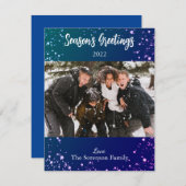 Snowy Foto Blue Paars White Feestdagenkaart (Voorkant / Achterkant)