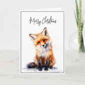 Snowy Fox Kerst Kaart Waterverf (Voorkant)