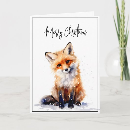 Snowy Fox Kerst Kaart Waterverf (Voorkant)