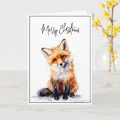 Snowy Fox Kerst Kaart Waterverf (Gele Bloem)