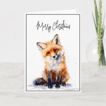 Snowy Fox Kerst Kaart Waterverf