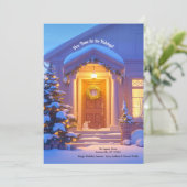 Snowy Front Door Holiday Bewegende Aankondiging (Staand voorkant)