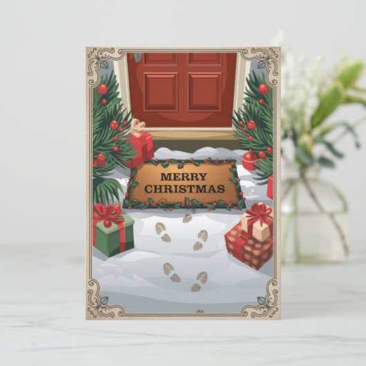  Snowy Front Porch Kerstgroeten Feestdagenkaart (Staand voorkant)