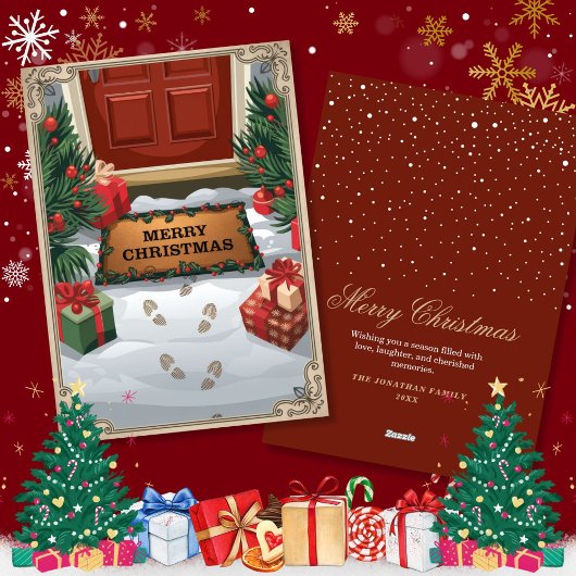  Snowy Front Porch Kerstgroeten Feestdagenkaart