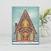 Snowy Gingerbrood House geïllustreerd Feestdagenkaart (Staand voorkant)