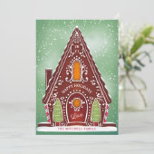 Snowy Gingerbrood House Green Non-Photo Feestdagenkaart (Staand voorkant)