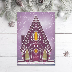 Snowy Gingerbrood House Paars Non-Photo Feestdagenkaart