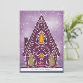 Snowy Gingerbrood House Paars Non-Photo Feestdagenkaart (Staand voorkant)