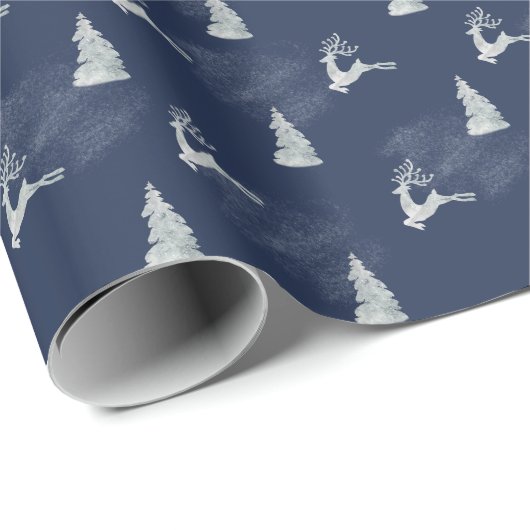 Snowy Glitter Deer & Tree Winter Solstice Cadeaupapier (Rol Hoek)