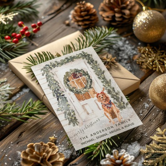 Snowy  Golden Retriever Holiday Waterverf Briefkaart