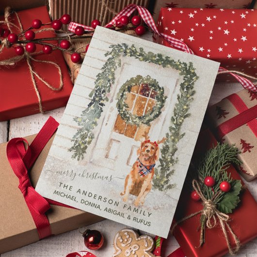 Snowy  Golden Retriever Holiday Waterverf Feestdagenkaart