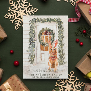 Snowy  Golden Retriever Holiday Waterverf Feestdagenkaart