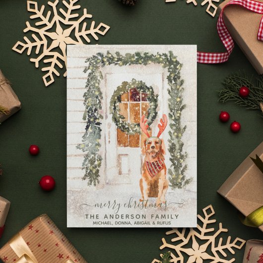 Snowy Golden Retriever Holiday Waterverf Feestdagenkaart