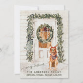 Snowy  Golden Retriever Holiday Waterverf Feestdagenkaart (Voorkant)