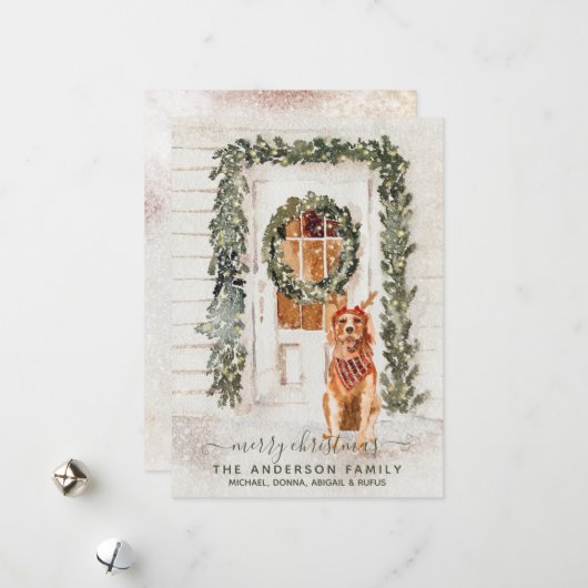 Snowy  Golden Retriever Holiday Waterverf Feestdagenkaart (Voorkant / Achterkant in situ)