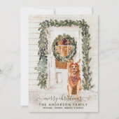 Snowy  Golden Retriever Holiday Waterverf Feestdagenkaart (Voorkant)