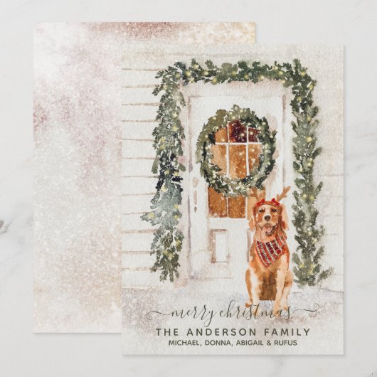 Snowy  Golden Retriever Holiday Waterverf Feestdagenkaart (Voorkant / Achterkant)