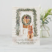 Snowy  Golden Retriever Holiday Waterverf Feestdagenkaart (Staand voorkant)