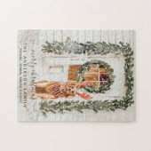 Snowy Golden Retriever Holiday Waterverf Legpuzzel (Horizontaal)