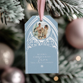 Snowy Gothic Winter Sprookje Kerstblauw Foto Cadeaulabel