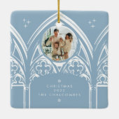 Snowy Gothic Winter Sprookje Kerstblauw Foto Keramisch Ornament (Achterkant)