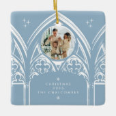Snowy Gothic Winter Sprookje Kerstblauw Foto Keramisch Ornament (Voorkant)