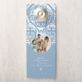 Snowy Gothic Winter Sprookje Kerstfoto Blauw Deurhanger