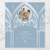 Snowy Gothic Winter Sprookje Kerstfoto Blauw Wijn Etiket (Enkel label)