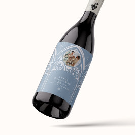 Snowy Gothic Winter Sprookje Kerstfoto Blauw Wijn Etiket