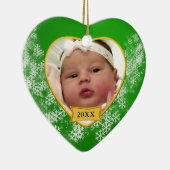 Snowy Green Baby's eerste kerstfoto Keramisch Ornament (Rechts)