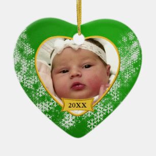 Snowy Green Baby's eerste kerstfoto Keramisch Ornament