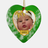 Snowy Green en Gold Baby's eerste kerstfoto Keramisch Ornament (Rechts)