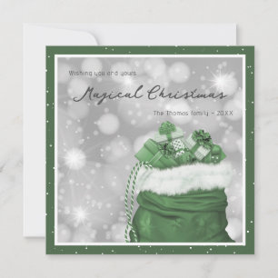 Snowy Green Santa's Bag Magische Kerstmis Feestdagenkaart