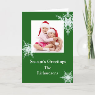 Snowy Green Snowflakes Holiday Card Feestdagen Kaart